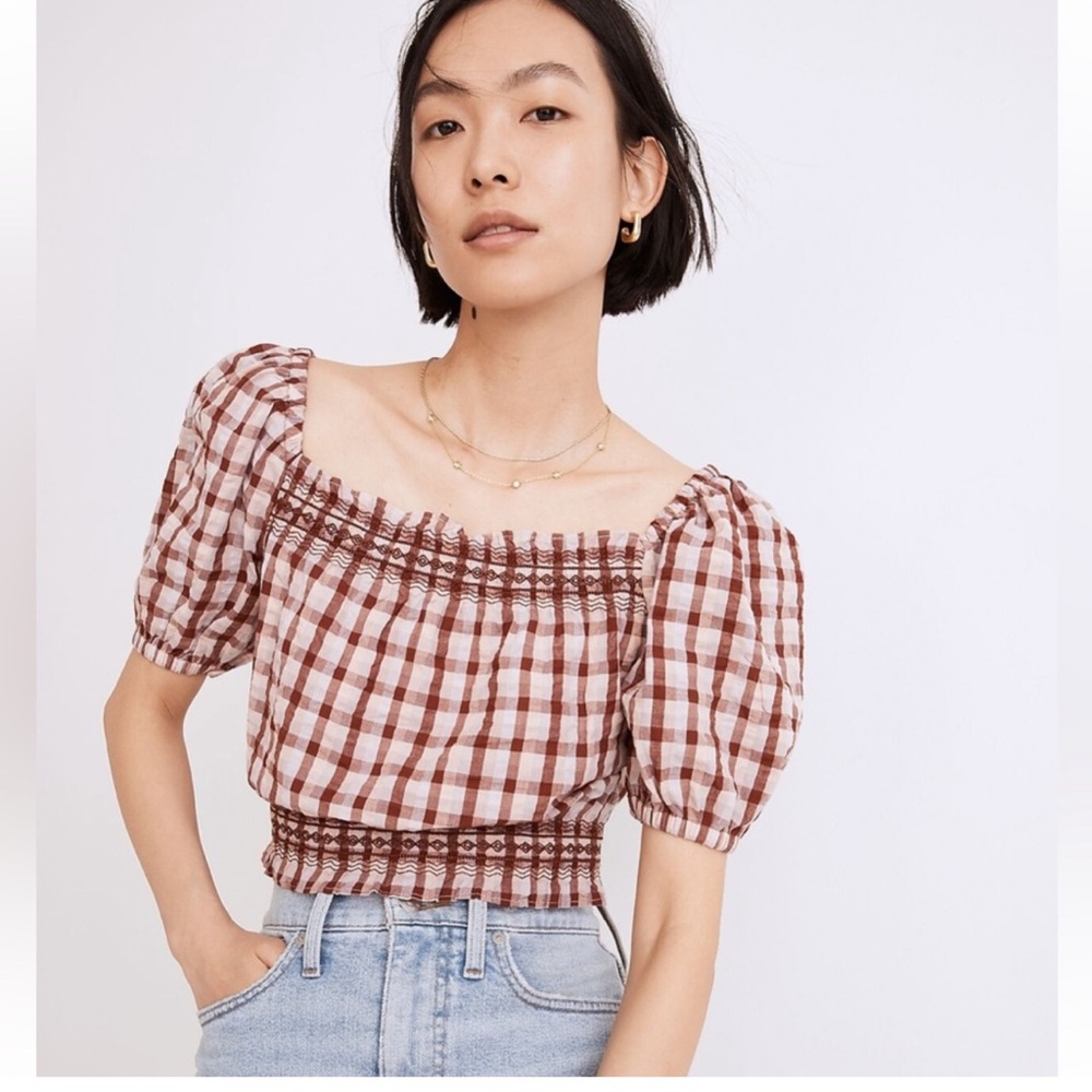 Madewell Seersucker Jeanette Top Size Small